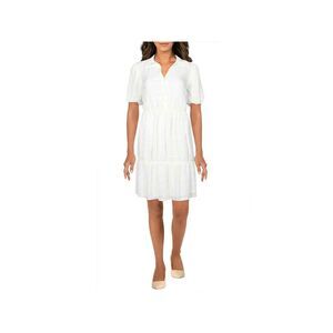 KENSIE DRESSES Womens Ivory Lined Button Front Short Sleeve Sheath Dress 4